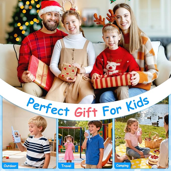 Video Walkie Talkies for Kids, 2 Pack Rechargeable Walkie Talkies with Screen and 4 Voice Changer, Christmas Birthday Gifts for Boys and Girls Ages 3-12, Indoor Outdoor Toys for Family Games, Camping