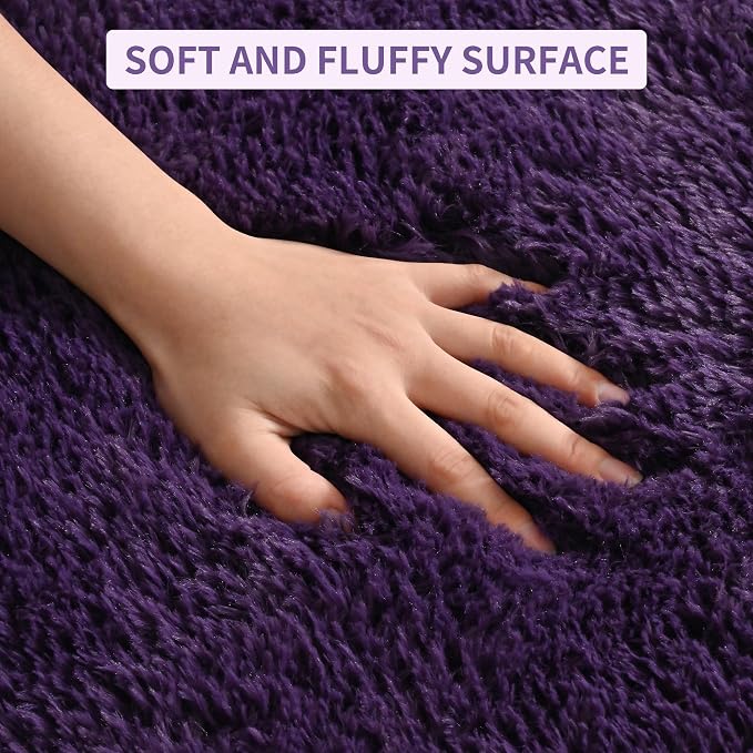 Tepook 6x9 Area Rugs for Living Room, Soft Fluffy Shag Purple Rug for Bedroom Nursery, Modern Shaggy Plush Upgraded Non-Slip Carpet for Girls Boys Kids Room Dorm Home Decor