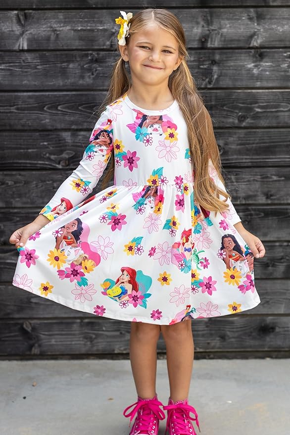 Disney Frozen Elsa Stitch Princess Minnie Mouse Toddler Girl Dresses 2 Pack Ruffle Long Sleeve Dress Set (3 Months - 6 Years)