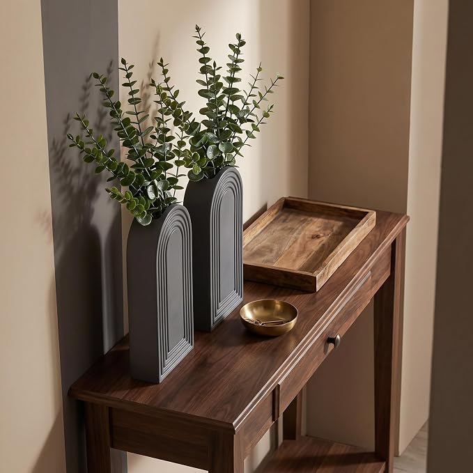 Dnnnii 2 Pack Wooden Wall Vase Set - Gray Finish Modern Farmhouse & Boho Wall Decor for Entryway, Hallway, Bathroom, Living Room, Dining Room, Narrow Spaces