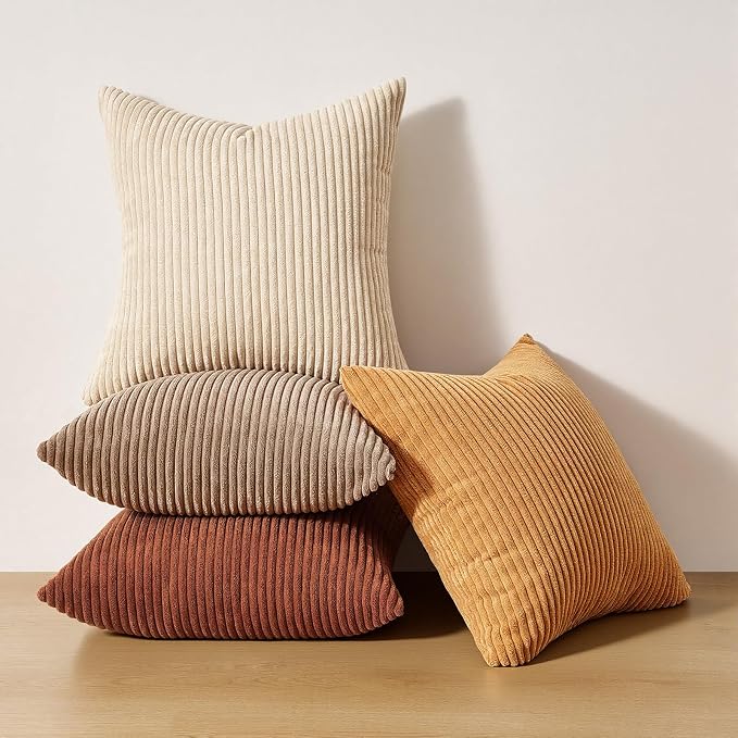 Topfinel 20x20 Inch Pillow Covers Set of 4 Rustic Modern Soft Corduroy Striped Decorative Cushion Cover Yellow Brown Gradient Farmhouse Pillow Case for Sofa Couch Living Room Bedroom