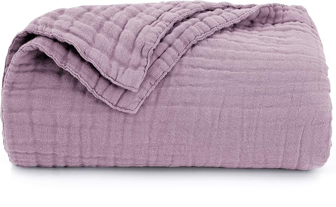 Love's cabin 100% Cotton Muslin Blanket, 6 Layer Lightweight Breathable Gauze Queen Size Blanket 90 x 90 Inches, Soft All Season Blanket for Bed, Lavender