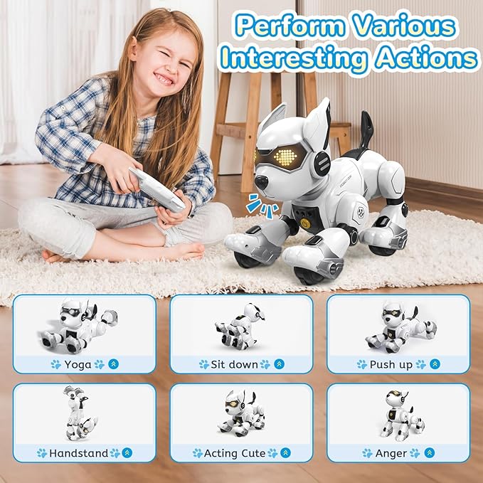 Robot Dog Toy for Kids, Programmable Interactive RC Pet with Voice Control & Touch Sensor, Imitates Animal Sounds, Plays Music, Dance Modes, Robotic Puppy Toy for Kids Boys & Girls (Gray)