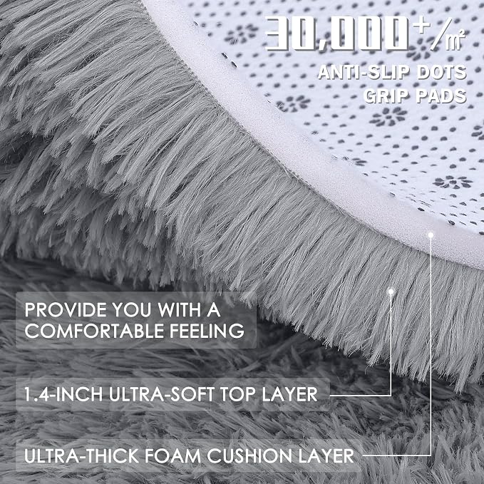 OLANLY 7x12 Machine Washable Large Area Rugs for Living Room, Bedroom, Soft Fluffy Shaggy Bedside Rug, Indoor Floor Carpet for Kids Girls and Boys, Dorms, Nursery, Home Decor Aesthetic, Light Grey