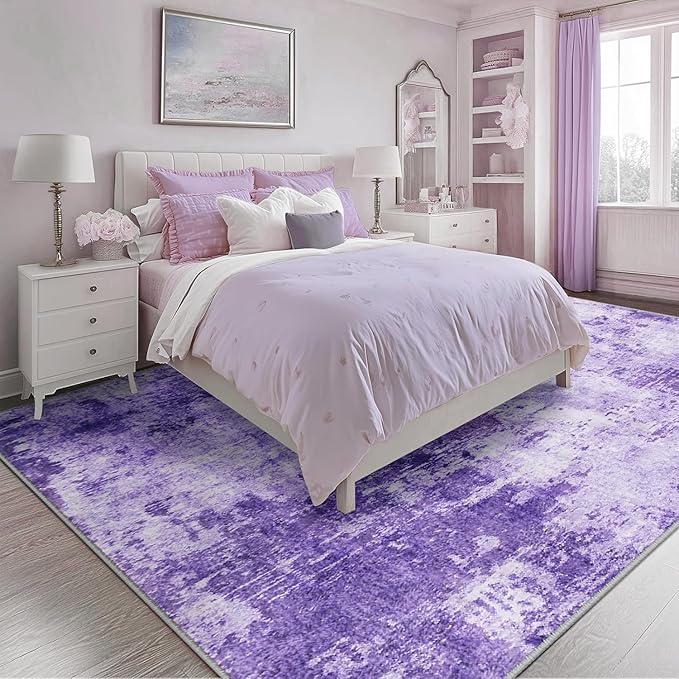 RELEANY Washable Square 8'x8' Area Rug for Living Room Purple | carpet for bedroom, kitchen, office, hallway and entryway, printed pattern, non-slip, soft, stain-resistant, easy to clean