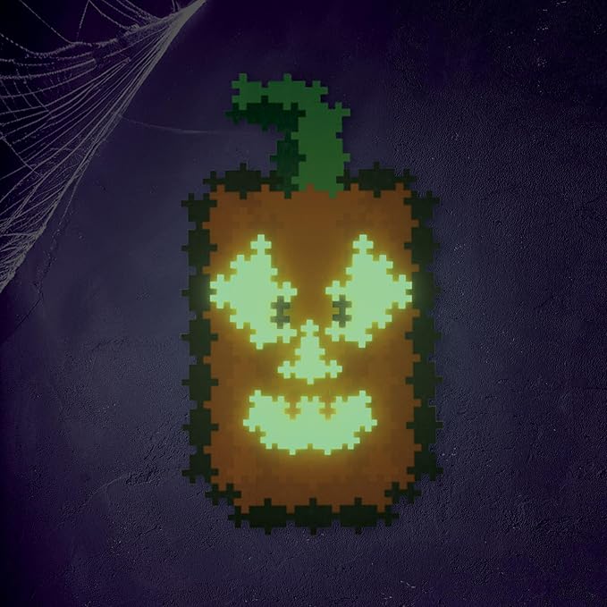 PLUS PLUS Puzzle by Number, 250 Piece Mini Interlocking Hashtag Color Blocks, 3D Pixel Art Kit for Kids - Jack-o'-Lantern