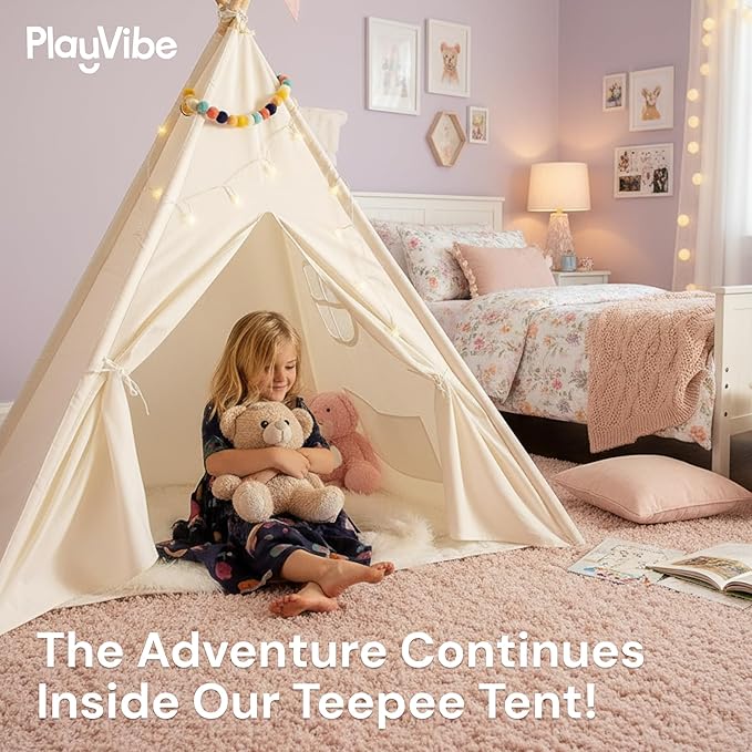 PLAYVIBE Princess Tent - 55 x 53 in, Toddler - Starry LED Lights Kids Tent - Cozy Indoor Playhouse - Portable & Easy Assembly Toddler Playhouse, CGift Idea for Kids & Grandkids