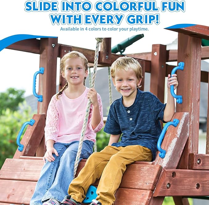 TOPNEW 4Pcs Kids Playground Safety Handles -Swing Set & Climbing Frame Hand Grips, Multi-Color Plastic Grab Bars for Outdoor Playhouse, Jungle Gym, Climbing Frame (Blue)