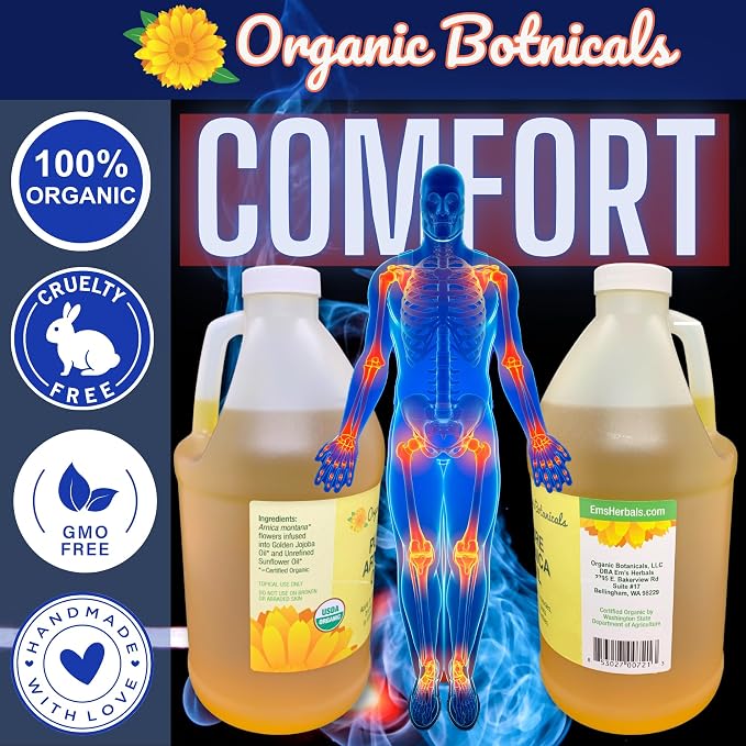 Arnica Oil - Pure Organic Muscle Discomfort Bottle - Arnica Montana Oil for Arthritis, Bruising & Swelling, Muscle, Joint Discomfort, and Sports Injuries, Arnica Massage Oil, 1 GAL