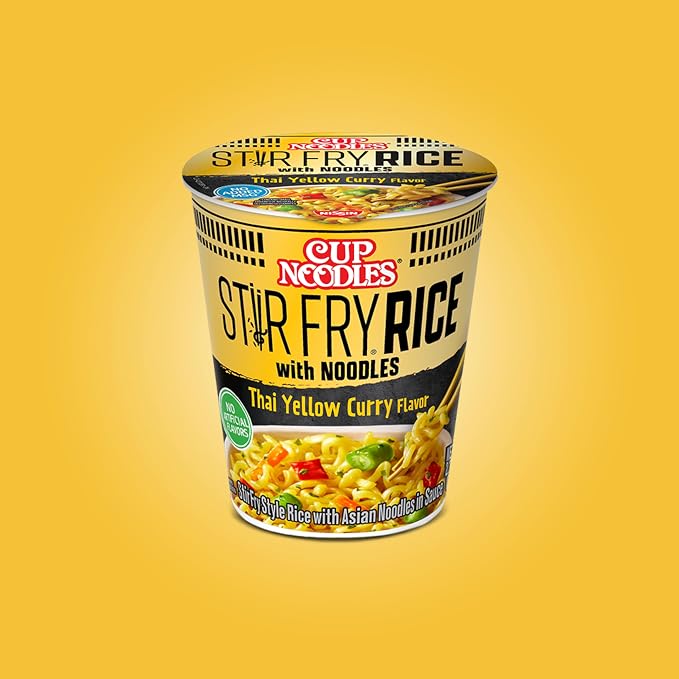 Nissin Cup Noodles Stir Fry Rice with Noodles, Thai Yellow Curry, 2.61 Ounce (Pack of 6)