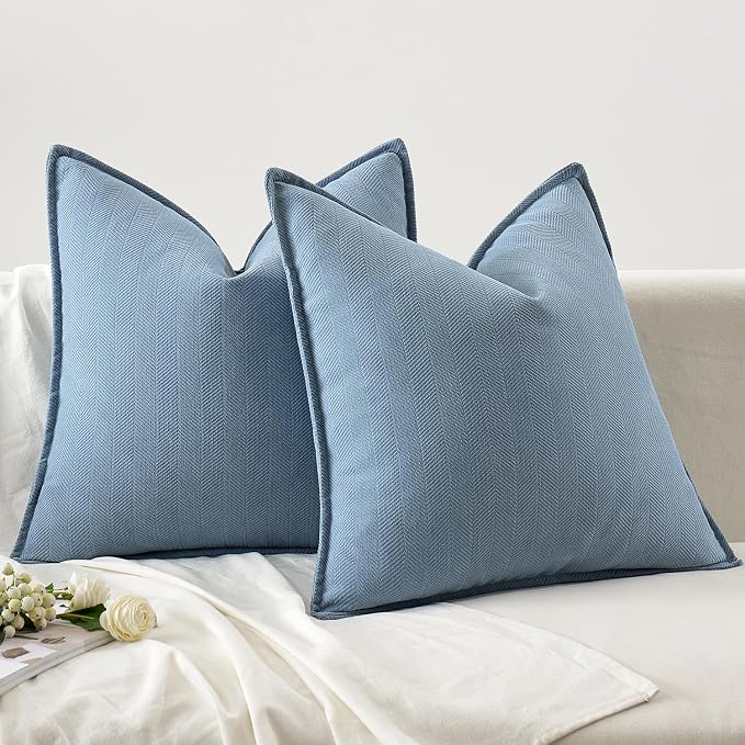 MIULEE Pack of 2 Light Blue Euro Shams Chenille Pillow Covers 26x26 Inch | Decorative Soft Couch Throw Pillows,Farmhouse Cushion Covers,Elegant Design for Sofa,Bed,Living Room,Summer Decor