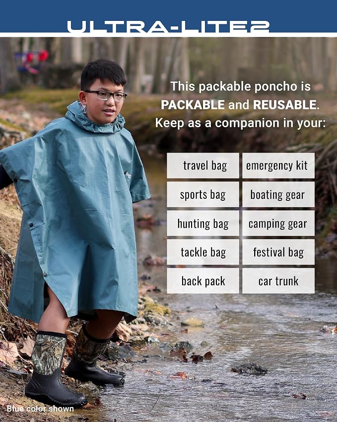 FROGG TOGGS Ultra-lite2 Waterproof, Breathable Rain Poncho, Adult and Youth Sizes