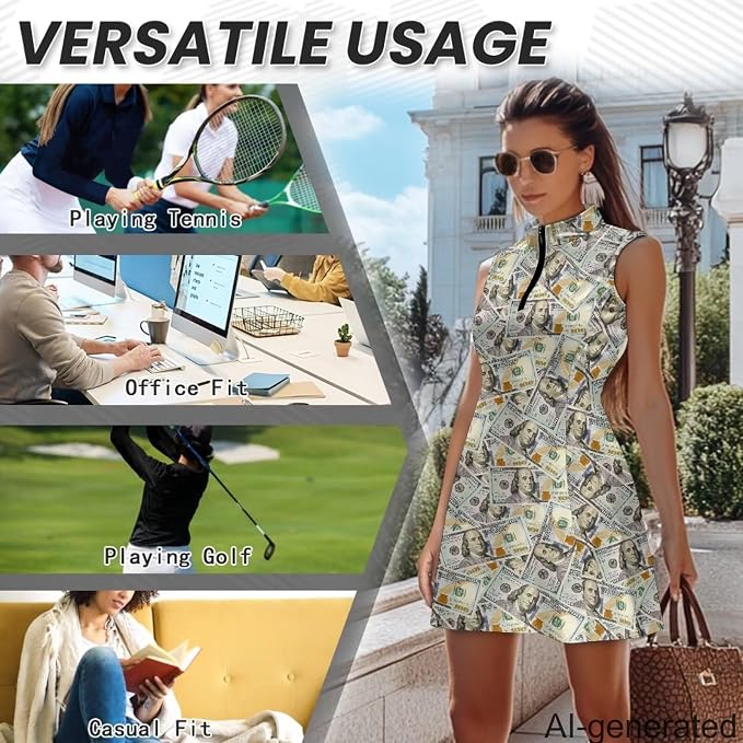 Golf Dress Tennis Dresses for Women with Built in Shorts and Pockets Sleeveless Athletic Dress Workout Dress