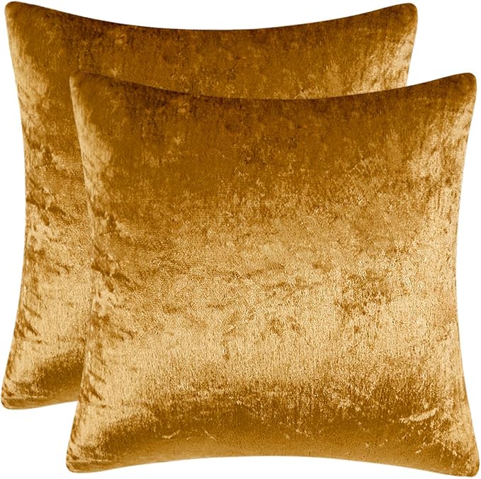 MIULEE Velvet Throw Pillow Covers 22x22 Inch Pack of 2 Dark Gold | Soft Solid Decorative Pillow Covers, Modern Luxury Home Decor, for Couch Chair Sofa Bedroom Livingroom