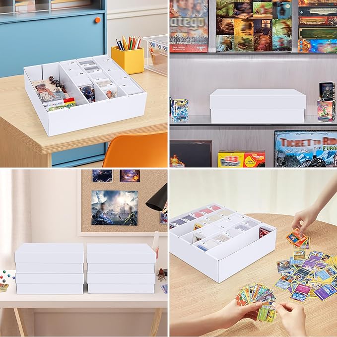 5 Row Trading Card Storage Box, 4 Pack Cardboard Storage Box with Divider for Mtg, Tcg, Sports Cards