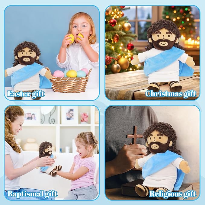 Jesus Plush 11.8" Jesus Stuffed Doll Curly Hair Plushies Toys Christian Stuff Religious Party Favors Gifts Christmas Easter Decoration Brown