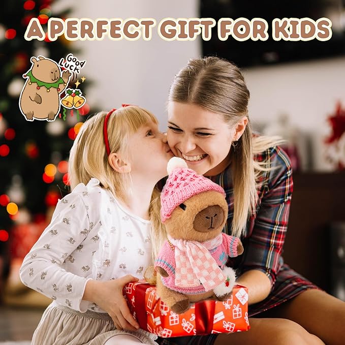 Capybara Plush with 10 Pcs Clothes & Accessories,Christmas Stuffed Animals, 10.2 in Cute Capybara Plush Toys,Birthday Gifts&Dress Up Cute Plushies for Boys/Girls (Spring-B)