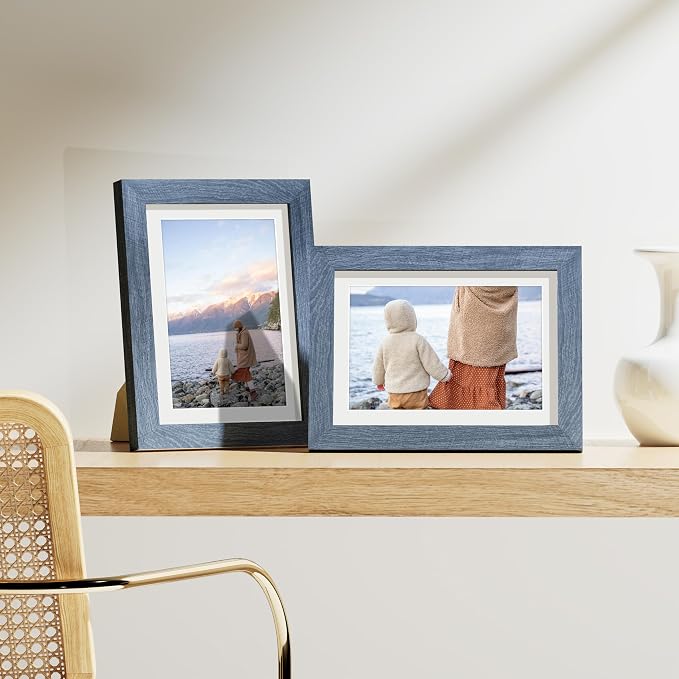 Vittanly 5x7 Picture Frames Set of 9 for Wall or Tabletop Display, Navy | Display Pictures 4x6 with Mat or 5x7 without Mat, Small Photo Frames, Engineered Wood with Shatter Resistant Plexiglass