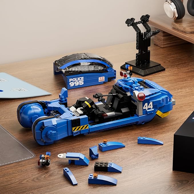 Police Spinner Car Building Set with Stand, Sports Car Blocks Toy, Compatible with Lego, Play and Display Car Building Kit, Ideals Gifts for Fans, Teens and Adults, Ages 12+ (988PCS)