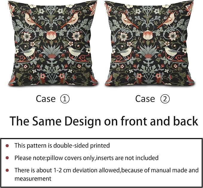 Chinoiserie Floral Bird Colorful Pillow Covers 20X20 in Set of 2 Orange Sage Green Pimpernel Flower Throw Pillow Cases Vintage Art Pillow Covers Modern Home Decor for Couch Patio Sofa Porch