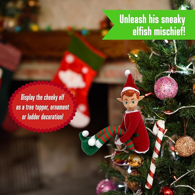 The Original Elf 12" Plush Christmas Elf Doll – Poseable Shelf Sitter with Dangling Legs – Perfect for Christmas Decorations, Toy Elf for Kids, Mini Elf Christmas Elves, and Elf Tree Topper