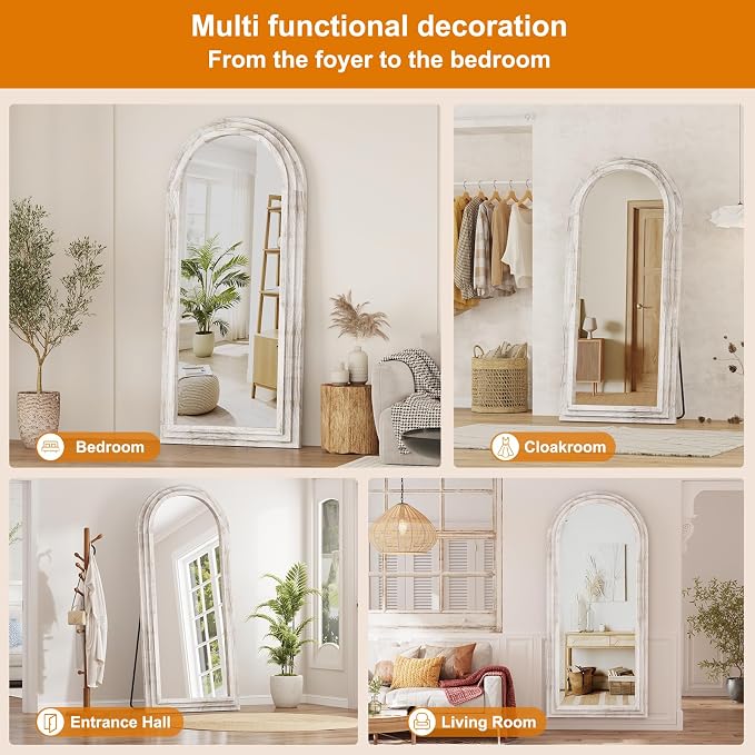 ZHUNFA External Three-Layer Arched Full Length Mirror with Solid Wood Frame | 71x32 Modern Farmhouse Decor Standing Mirror Full Length, Wall Mounted, Leaning, Standing for Bedroom, Living Room, White.