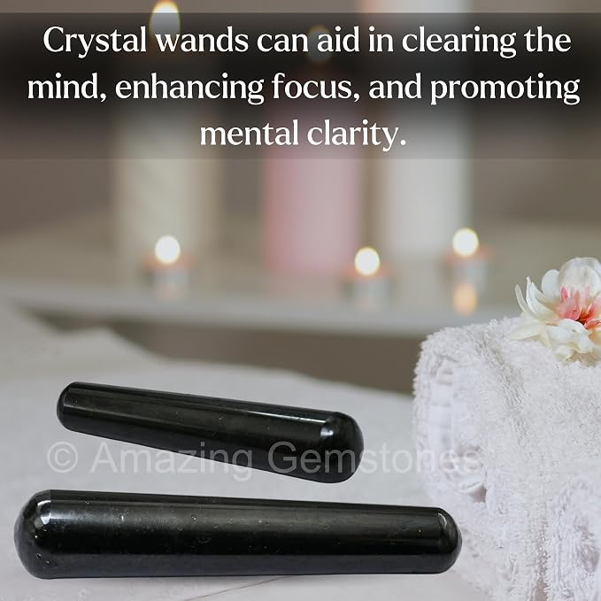 Amazing Gemstone Black Tourmaline Crystal Wand Massage Stick - Pelvic Wand Gua Sha for Adults - Crystals and Healing Stones Massage Wands for Adults Gifts (Smooth)