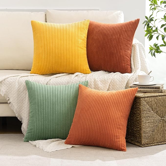 MIULEE Fall Decorative Throw Pillow Covers Yellow Rust Green 20x20 | Set of 4, Vintage Retro Fall Decor, Mix and Match Color Clash Design, Vibrant Cushion Covers for Sofa Couch Bed Living Room