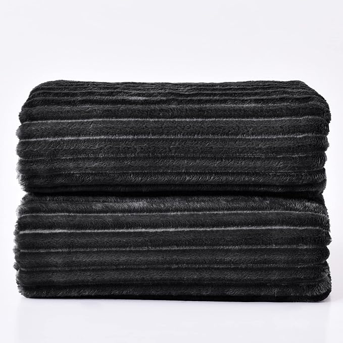 BEDELITE 3D Ribbed Jacquard Black Full Size Blankes for Bed, 84x90 Inch | Soft Warm Decorative Fluffy Blanket, Cozy Fuzzy Lightweight Plush Fleece Throw Blankets for Bed, Room Decor, Gift for Women