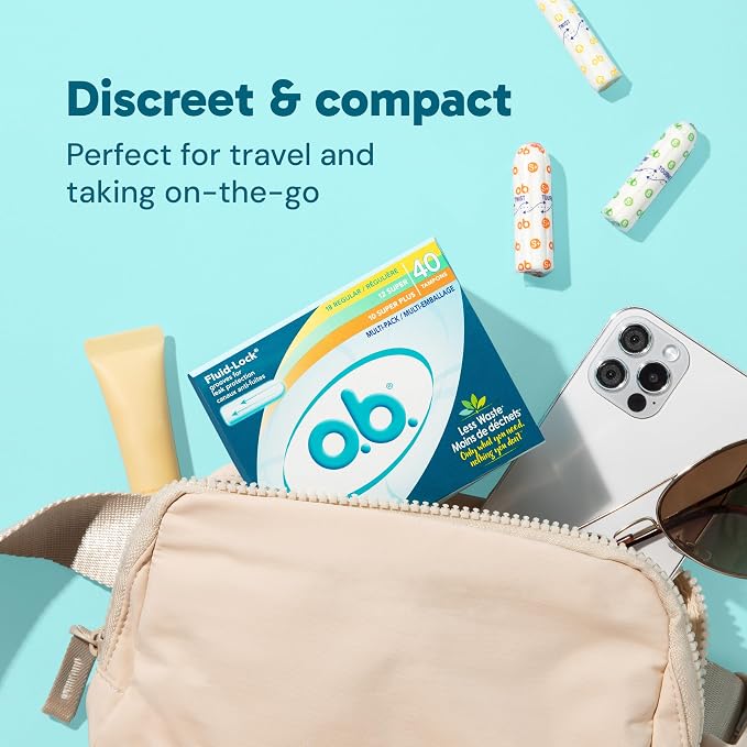 o.b. Tampons No Applicator, Fragrance-Free - 40ct | Applicator-Free Tampons Regular, Feminine Care, ob Tampon Regular, Period Products