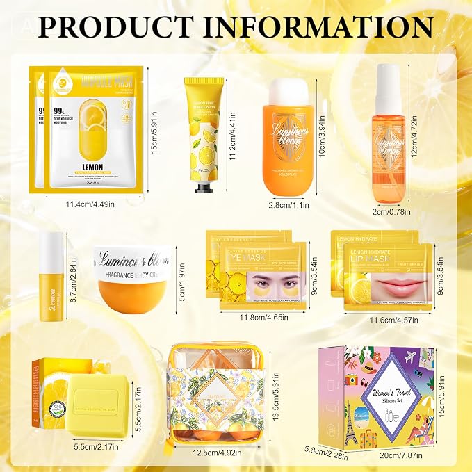 12 Pcs Self Care Kit, Complete Travel Skincare Set for Women Hydration | Includes Body Lotion, Hand Cream, Lip Balm, Eye Mask, Face Mask, Soap, Shower Gel Fragrance Spray, Birthdays Bridal Showers