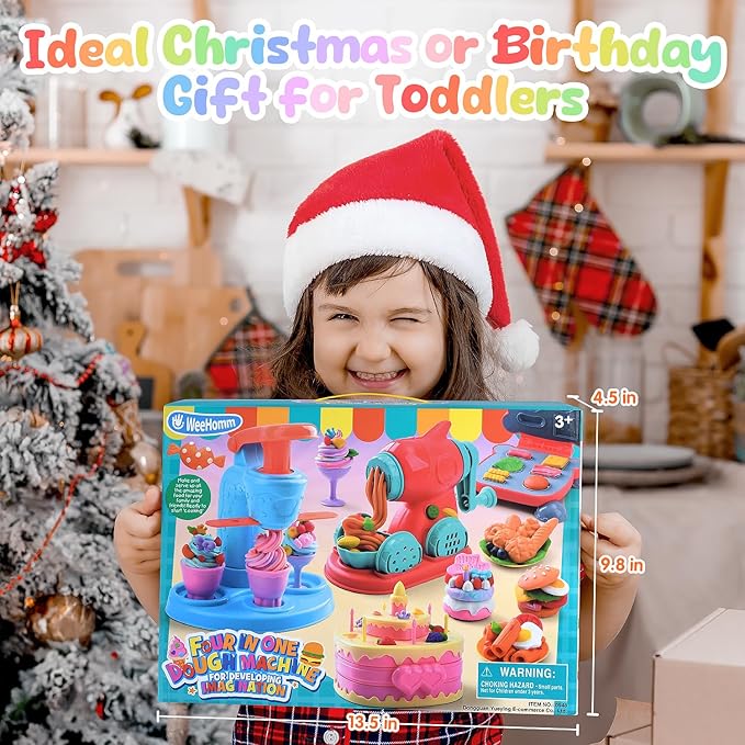 WeeHomm 4 in 1 Color Dough Set Kitchen Creations with Ice Cream/Cake/Noodle/Hamburger Maker Machine, Arts Crafts Play Food Toys Tools Kit for Boys Girls Kids Toddlers Ages 3+ , 24 Dough