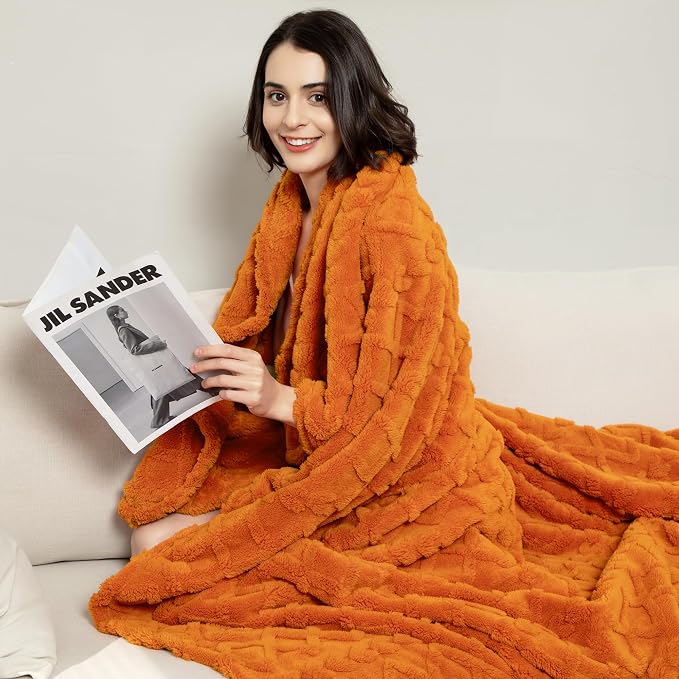 Aganear Fleece Throw Blanket for Bed Couch,Fall Boho Blanket,90"x90" Orange | Lightweight Fuzzy Throw,Warm Gift for Women,Christmas,Housewarming,Soft Aesthetic Home Decor for Bedroom Sofa,All-Season Use