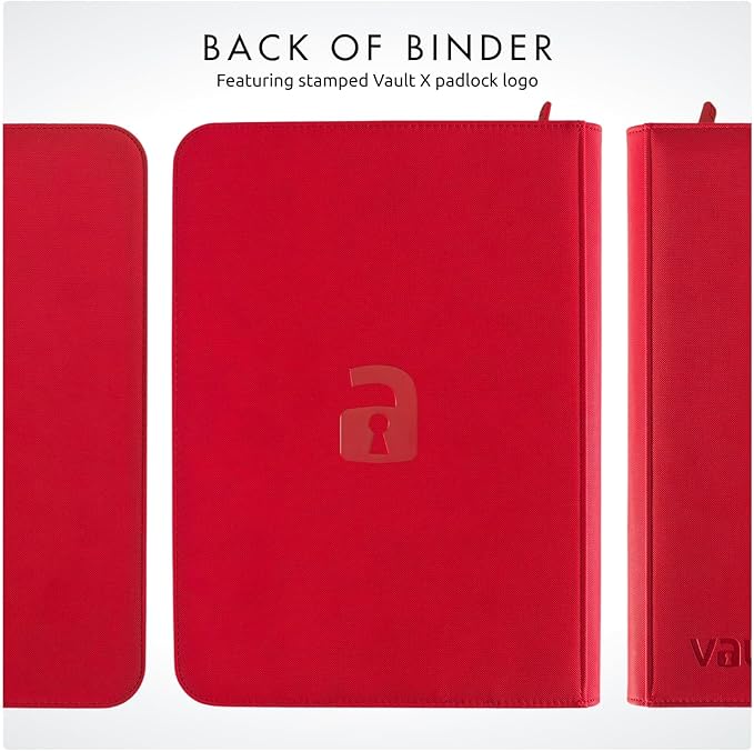 Vault X 4 Pocket Zip Binder, 160 Cards, Exo-Tec Material, 20 Side-Loading Pages (Red)