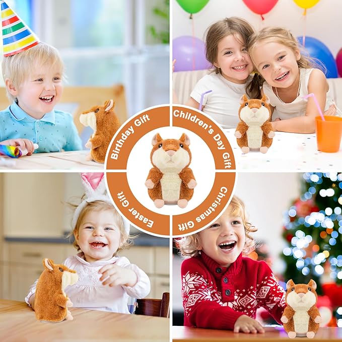 Talking Hamster - Stuffed Animals Toy for Kids 2 3 4 5 6 Year Old, Repeats What You Say - Toddler Interactive Plush Toys, Birthday Gifts for Boys Girls 2 Years and Up