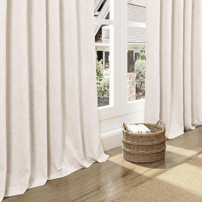 Beige Linen Curtains 84 Inches Long for Bedroom Back Tab Light Filtering Privacy Sheer Curtains Modern Farmhouse Coastal Decor Linen Cotton Textured Gauze Curtain for Living Room 2 Panel Set 36x84