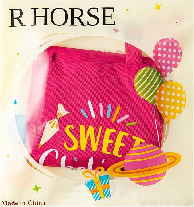 R HORSE 2Pcs Kid Apron and Chef Hat Set, Rose Red Adjustable Children Kitchen Toddler Apron for Girls, Dress up Role Play Chef Toy Funny Birthday Gift for Kids Cooking Baking Painting