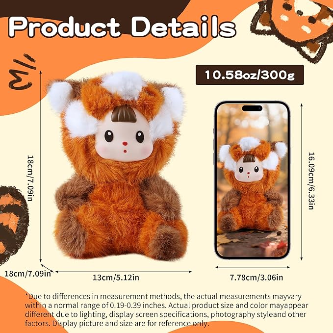 Plush Figure Toys, Plush Toys with Vinyl Face Brown Raccoon Shaped for Girls Boys Kids Lovers, Kawaii Cute Vinyl Stuffed Animals Figurines Doll Gifts for Collectibles Home Decor Birthday Christmas