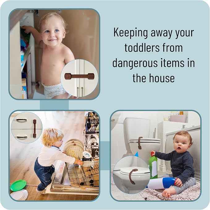 Bates- Child Safety Strap Locks, 6 Pack, Brown, Baby Cabinet Locks