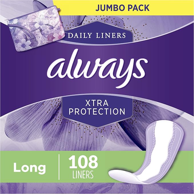 Always Xtra Protection Daily Liners, Long, 108 Count, Pack of 4 (Total 432 Count)