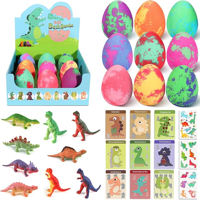 Bath Bombs for Kids with Surprise Toys Inside - 9 Pack Dinosaur Bath Bombs Gift Set, Dinosaur Toys for Kids 3 4 5 6 7 8 9 Years, Valentines Day Gifts for Kids, Easter Gifts Bubble Bath Fizzes