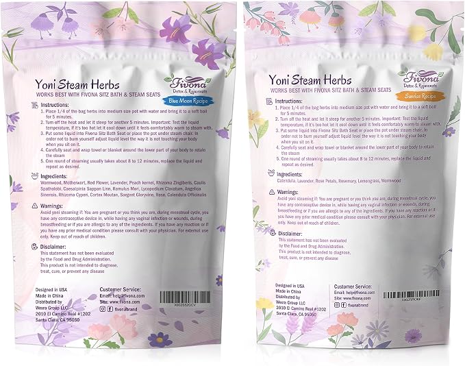 Fivona Yoni Steam Kit 3-in-1 Complete Set of Over the Toilet Foldable Steamer Seat with 1 Pack of Blue Moon and 1 Pack of Sunrise Yoni Steaming Herbs