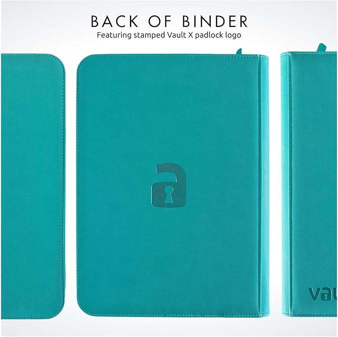 Vault X 9 Pocket Zip Binder, 360 Cards, Exo-Tec Material, 20 Side-Loading Pages (Teal)