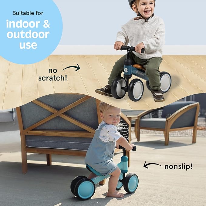 Retrospec Cricket Baby Walker Balance Bike with 4 Wheels for Ages 12-24 Months - Baby Toys & Toddler Toys for 1 Year Olds - Ride On Bicycle - Boys & Girls