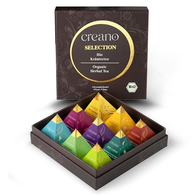 Creano Organic Herbal Tea Gift Set "Organic Herbal Tea" – 9 Pyramid Tea Bags in 9 Different Varieties – 22,5 g*