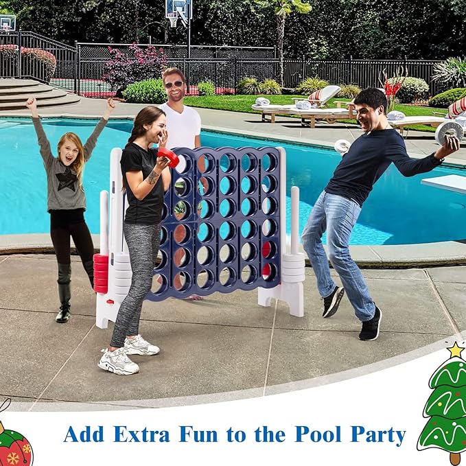 COSTWAY Jumbo 4-to-Score Giant Game Set, 4 in A Row for Kids and Adults, 3.5FT Tall Indoor & Outdoor Game Set with 42 Jumbo Rings & Quick-Release Slider, Perfect for Holiday Party & Family Game