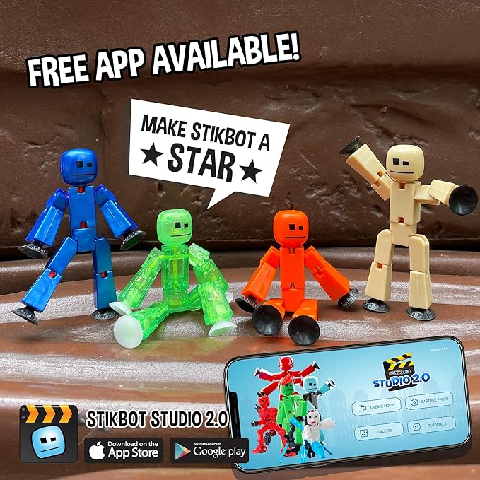 Zing StikBot Single Pack - Includes 1 StikBot - Collectible Action Figures and Accessories, Stop Motion Animation, Ages 4 and Up (Clear Light Green Sparkle)