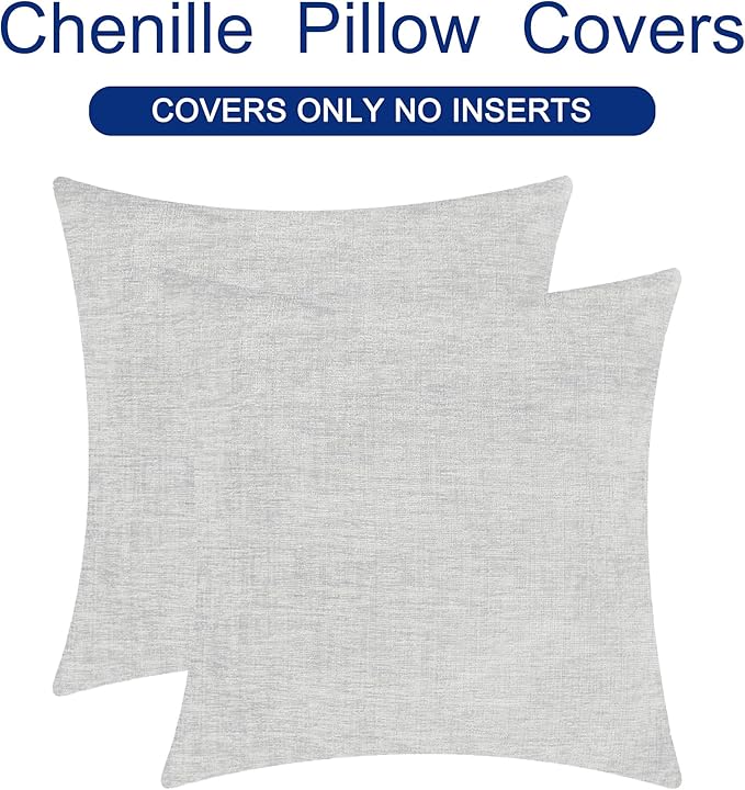 CaliTime Decorative Throw Pillow Covers 26 X 26 Inches Moonbeam Gray | Pack of 2, Cozy Chenille Cushion Cases for Sofa Bed Living Room Farmhouse Home
