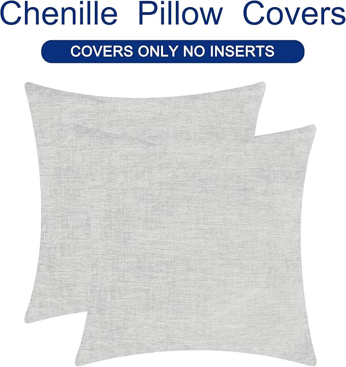 CaliTime Decorative Throw Pillow Covers 16 X 16 Inches Moonbeam Gray | Pack of 2, Cozy Chenille Cushion Cases for Sofa Bed Living Room Farmhouse Home