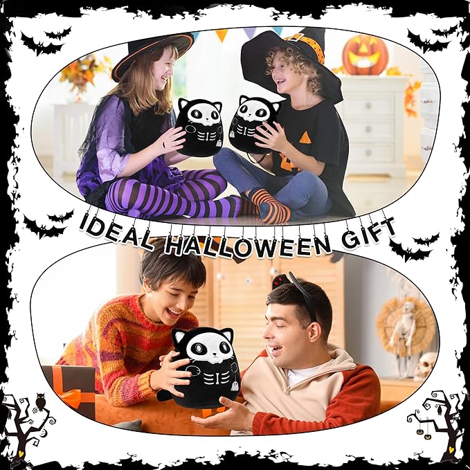 Halloween Stuffed Animal Plush Toy - 8 Inch Ghost Skull Black Cat Plush Pillow Soft, Cute Spooky Stuff Animals Plushies Gift for Kids Girls Boys, Nightmare Before Christmas Plush Party Decorations